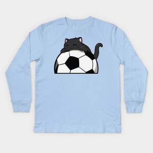 Cute Cat Hugging A Soccer Ball Kids Long Sleeve T-Shirt